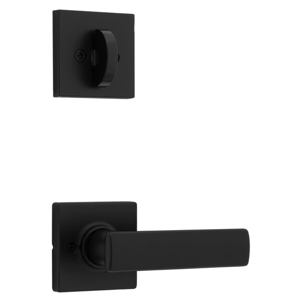 Breton Lever with Square Rose Interior Single Cylinder Handleset Trim Matte Black Finish